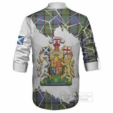 Stirling Tartan Ghillie Shirt with Family Crest and Lion Rampant Grunge Style