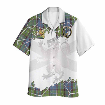 Stirling Tartan Hawaiian Shirt with Family Crest and Lion Rampant Grunge Style