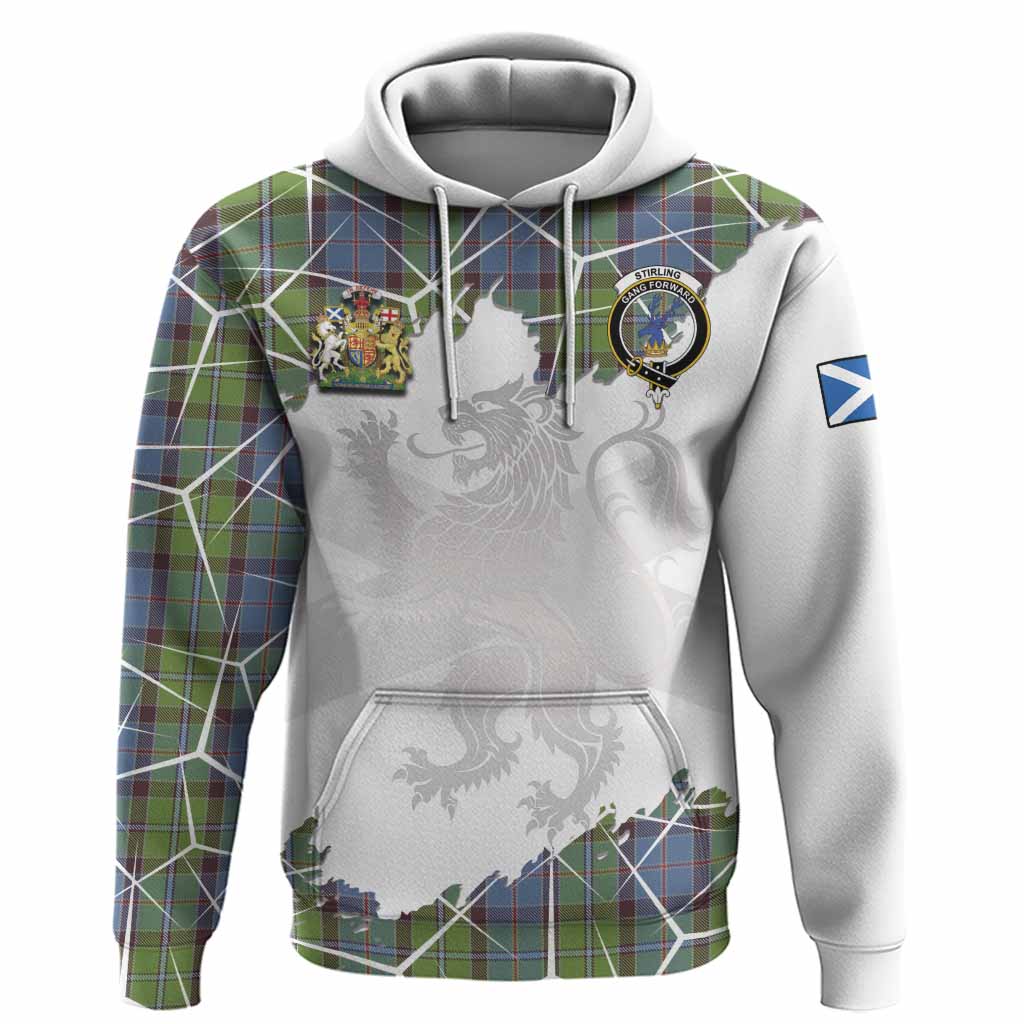 Stirling Tartan Hoodie with Family Crest and Lion Rampant Grunge Style