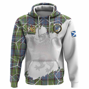 Stirling Tartan Hoodie with Family Crest and Lion Rampant Grunge Style
