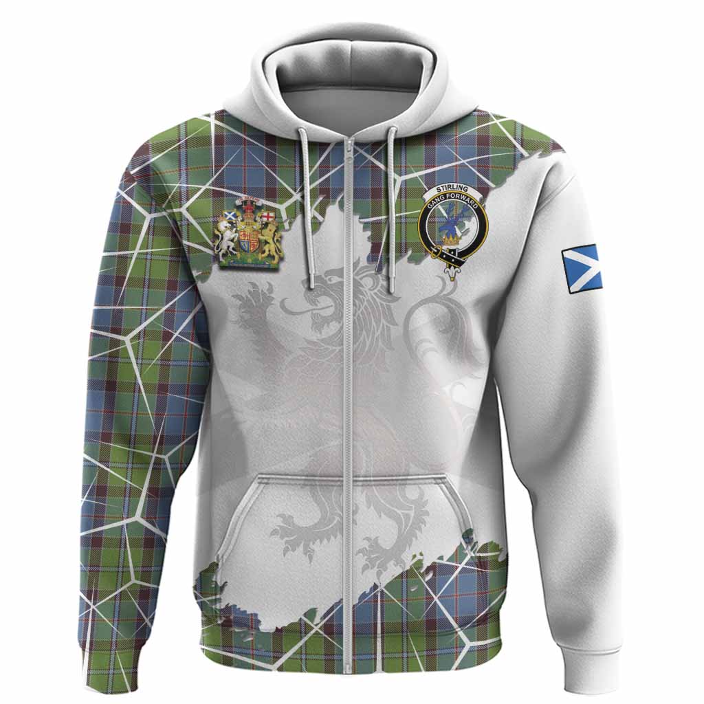Stirling Tartan Hoodie with Family Crest and Lion Rampant Grunge Style