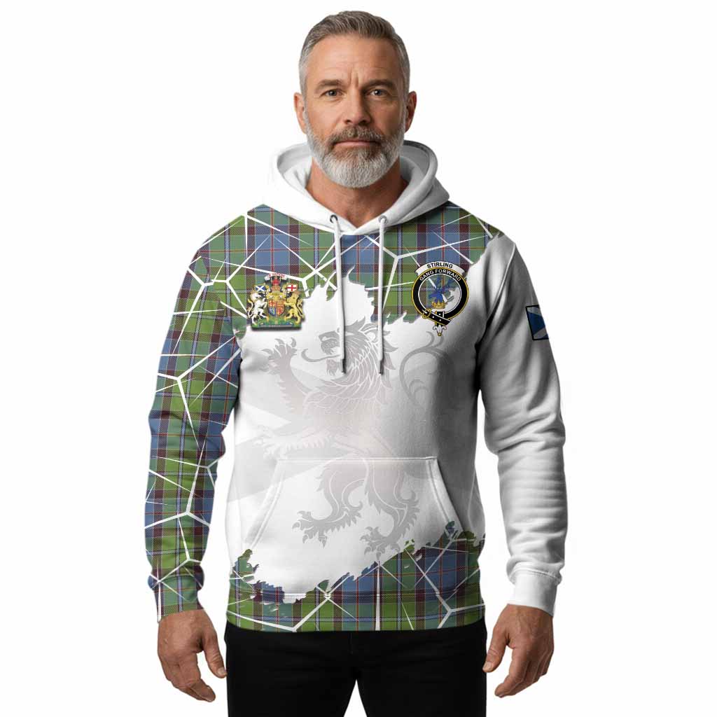 Stirling Tartan Hoodie with Family Crest and Lion Rampant Grunge Style