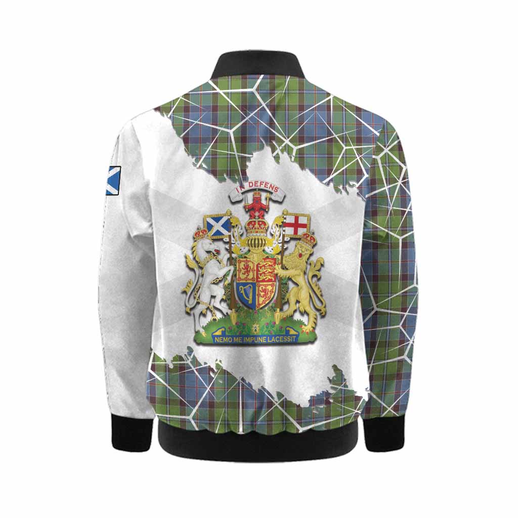 Stirling Tartan Kid Bomber Jacket with Family Crest and Lion Rampant Grunge Style