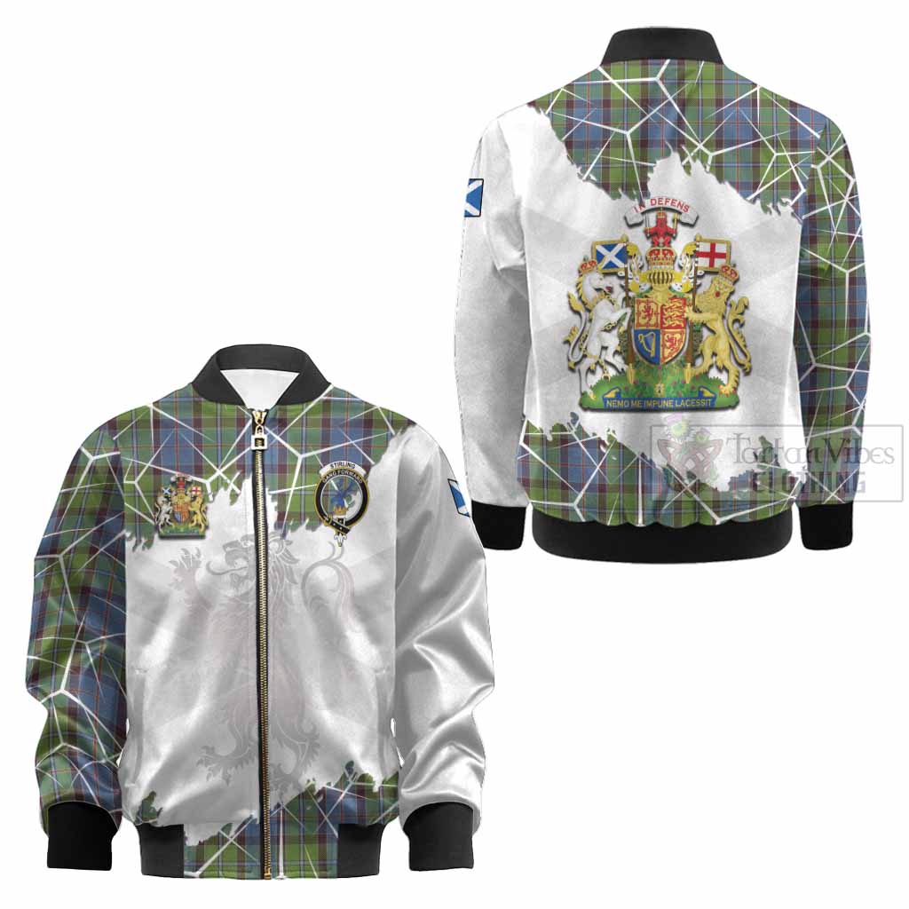 Stirling Tartan Kid Bomber Jacket with Family Crest and Lion Rampant Grunge Style