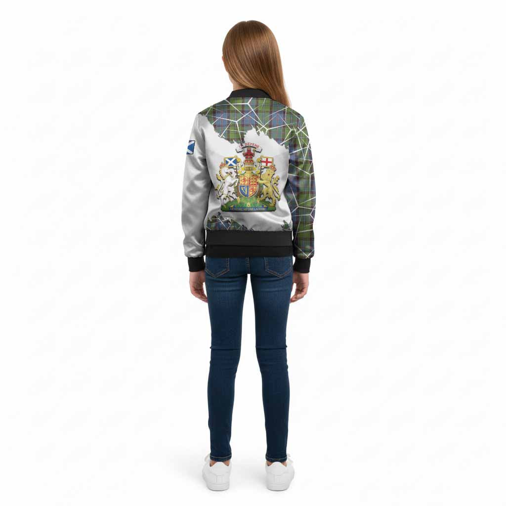 Stirling Tartan Kid Bomber Jacket with Family Crest and Lion Rampant Grunge Style