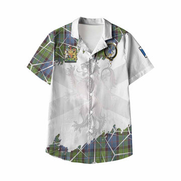 Stirling Tartan Kid Hawaiian Shirt with Family Crest and Lion Rampant Grunge Style
