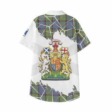 Stirling Tartan Kid Hawaiian Shirt with Family Crest and Lion Rampant Grunge Style