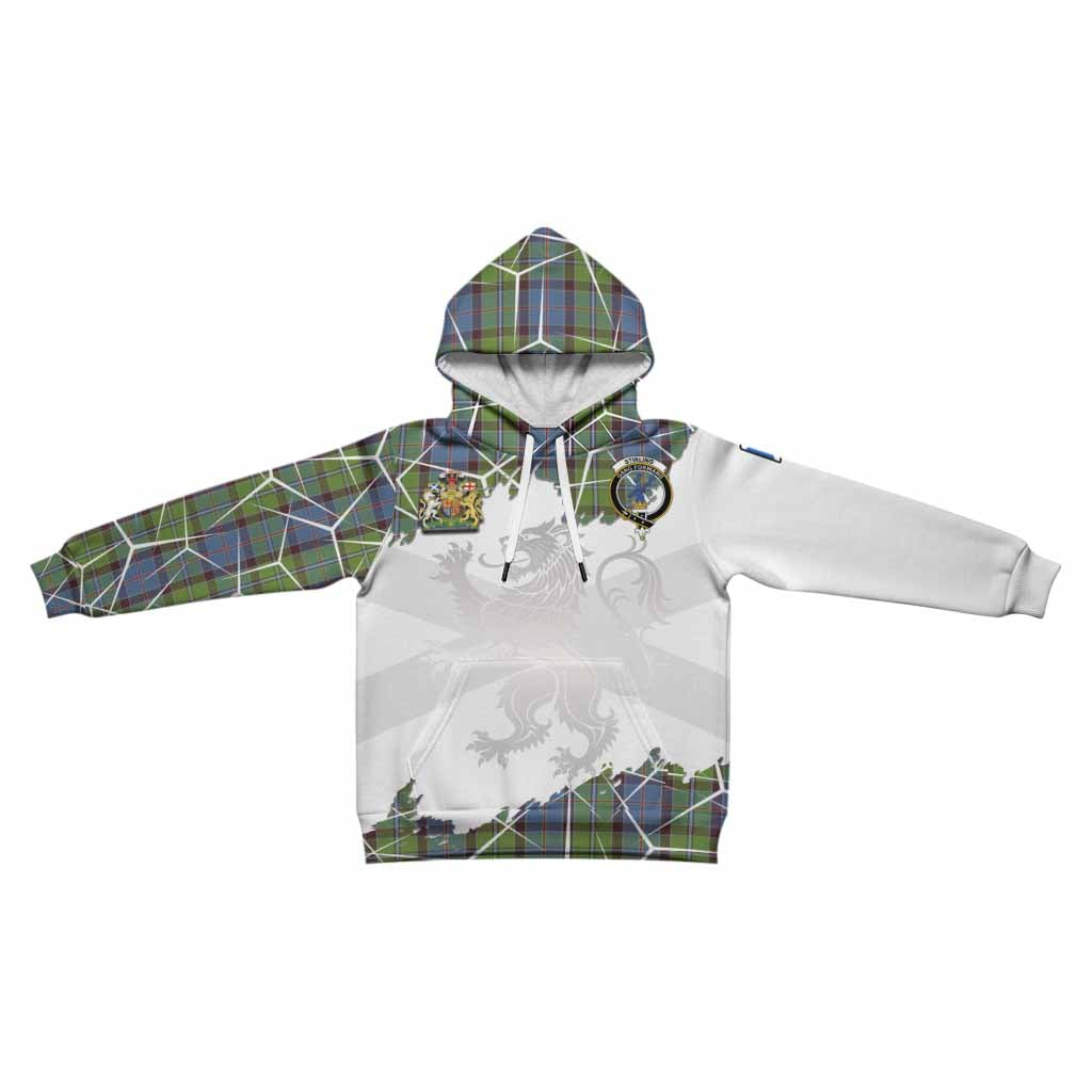 Stirling Tartan Kid Hoodie with Family Crest and Lion Rampant Grunge Style