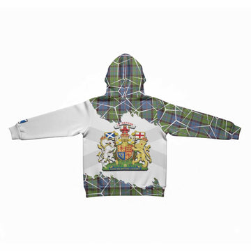 Stirling Tartan Kid Hoodie with Family Crest and Lion Rampant Grunge Style