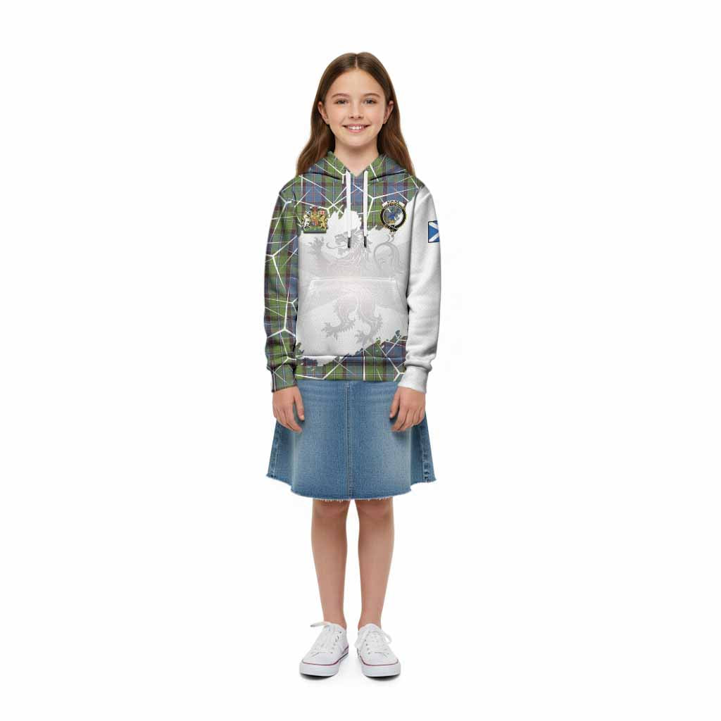 Stirling Tartan Kid Hoodie with Family Crest and Lion Rampant Grunge Style