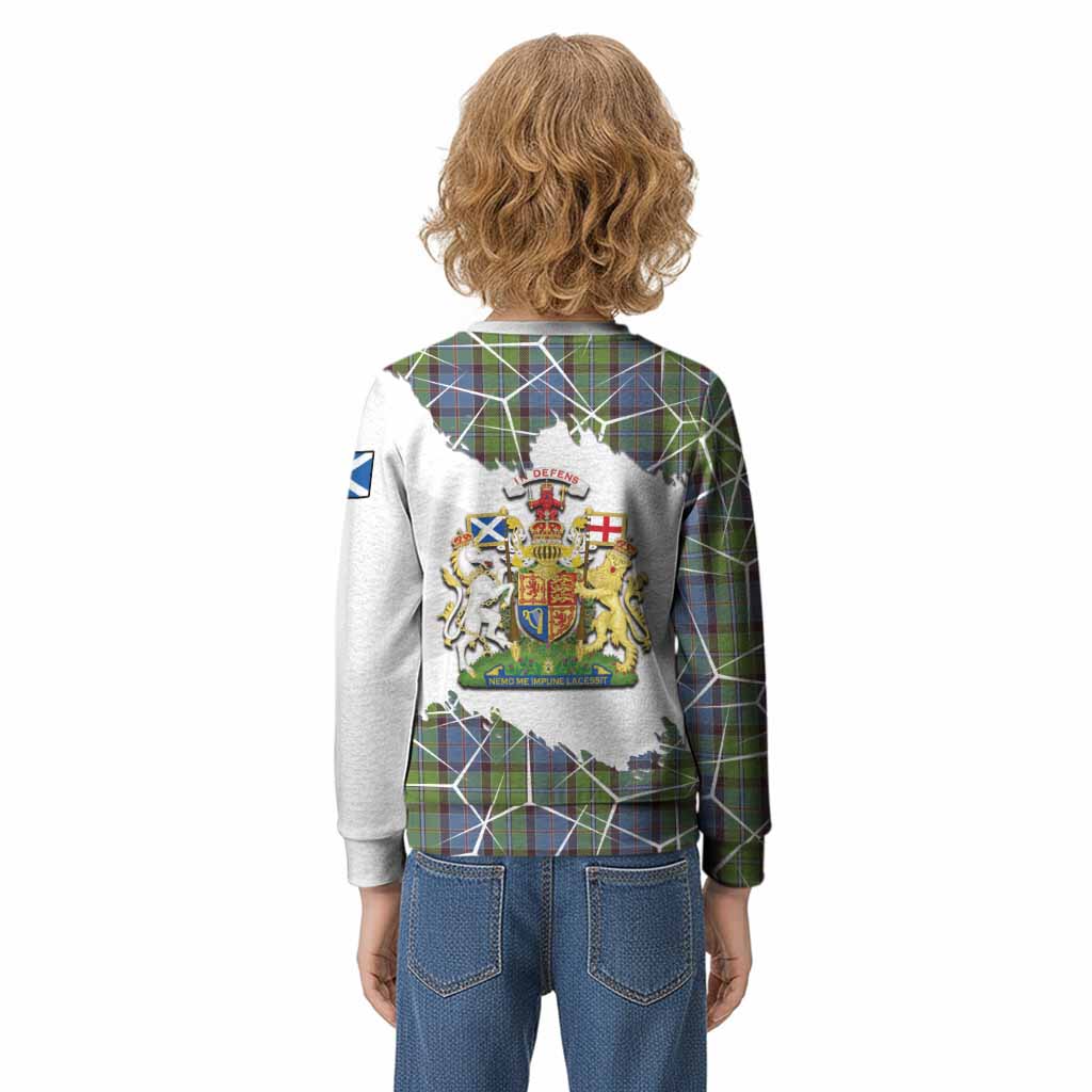 Stirling Tartan Kid Knitted Sweatshirt with Family Crest and Lion Rampant Grunge Style