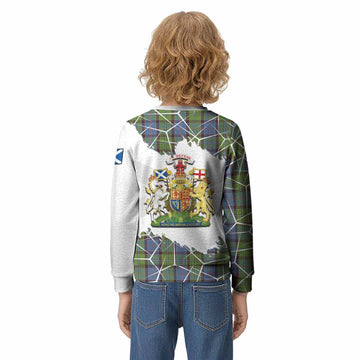 Stirling Tartan Kid Knitted Sweatshirt with Family Crest and Lion Rampant Grunge Style