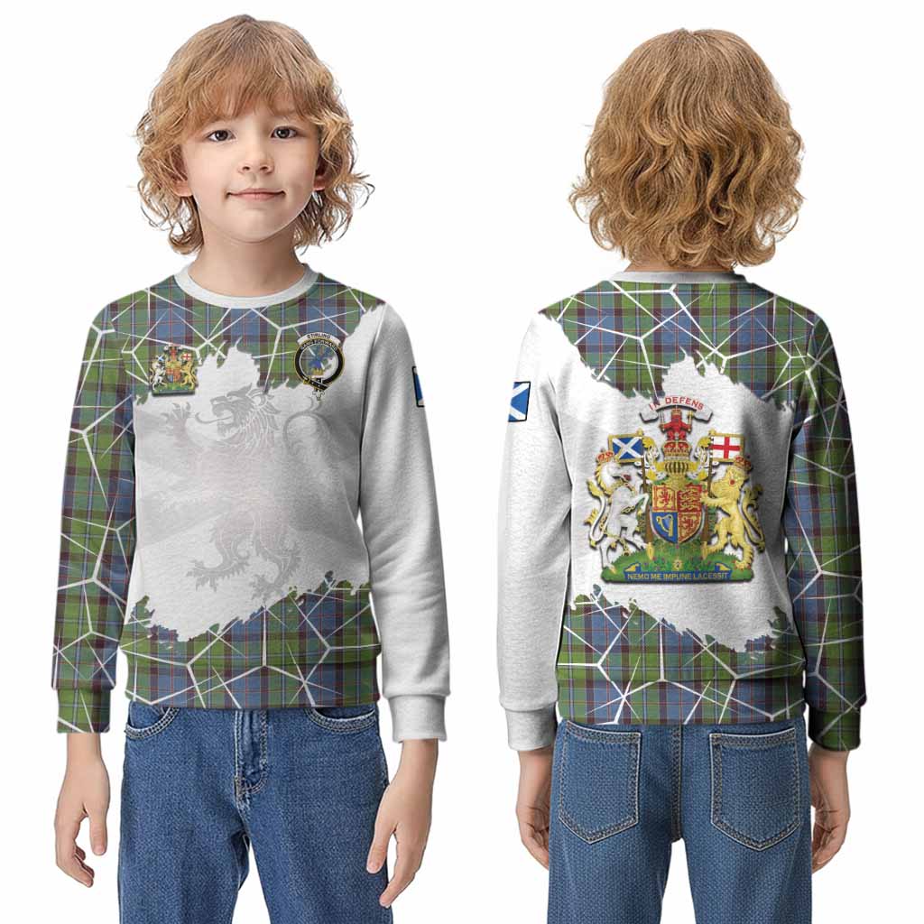 Stirling Tartan Kid Knitted Sweatshirt with Family Crest and Lion Rampant Grunge Style