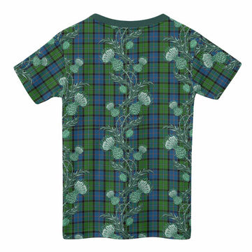 Stirling Tartan Kid T-shirt Seamless Scottish Thistle Flowers