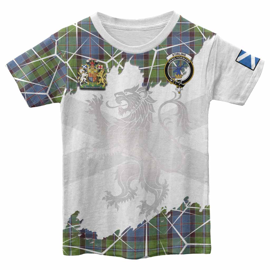 Stirling Tartan Kid T-shirt with Family Crest and Lion Rampant Grunge Style