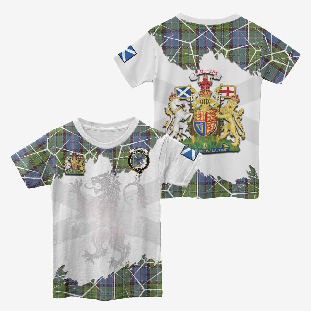 Stirling Tartan Kid T-shirt with Family Crest and Lion Rampant Grunge Style