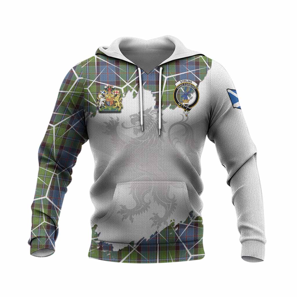 Stirling Tartan Knitted Hoodie with Family Crest and Lion Rampant Grunge Style