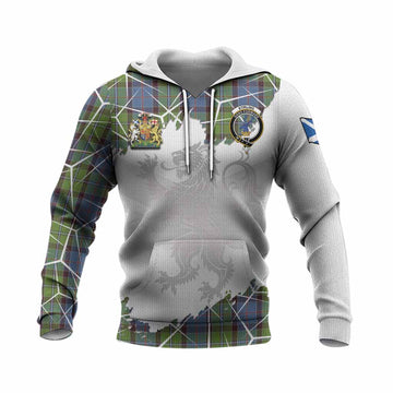 Stirling Tartan Knitted Hoodie with Family Crest and Lion Rampant Grunge Style