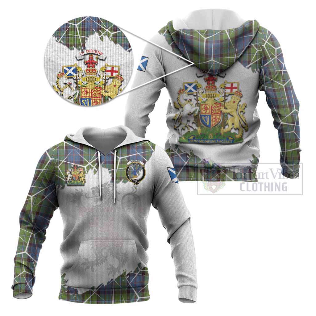 Stirling Tartan Knitted Hoodie with Family Crest and Lion Rampant Grunge Style