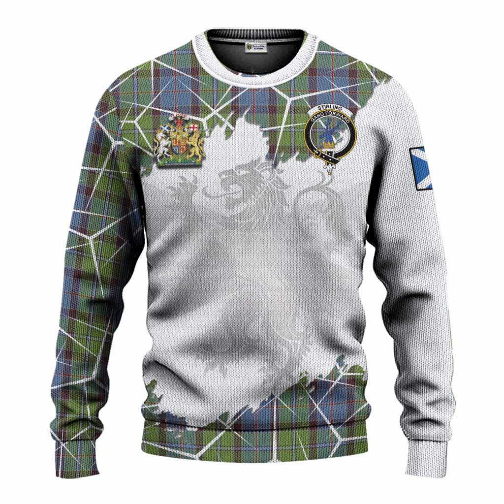 Stirling Tartan Knitted Sweater with Family Crest and Lion Rampant Grunge Style