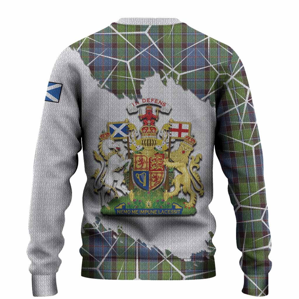 Stirling Tartan Knitted Sweater with Family Crest and Lion Rampant Grunge Style