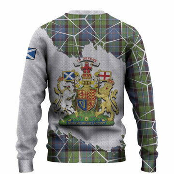 Stirling Tartan Knitted Sweater with Family Crest and Lion Rampant Grunge Style
