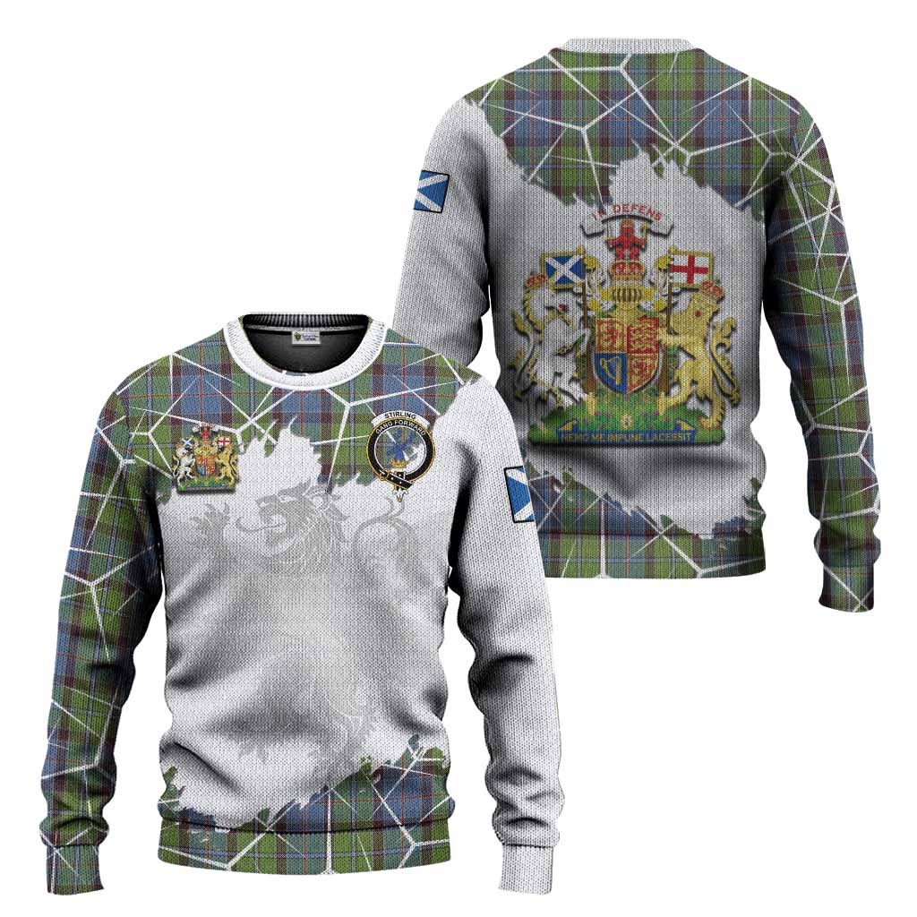 Stirling Tartan Knitted Sweater with Family Crest and Lion Rampant Grunge Style