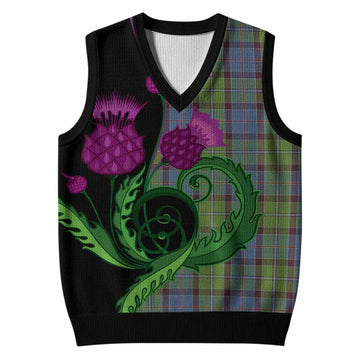 Stirling Tartan Knitted V-Neck Vest Traditional Scottish Thistle