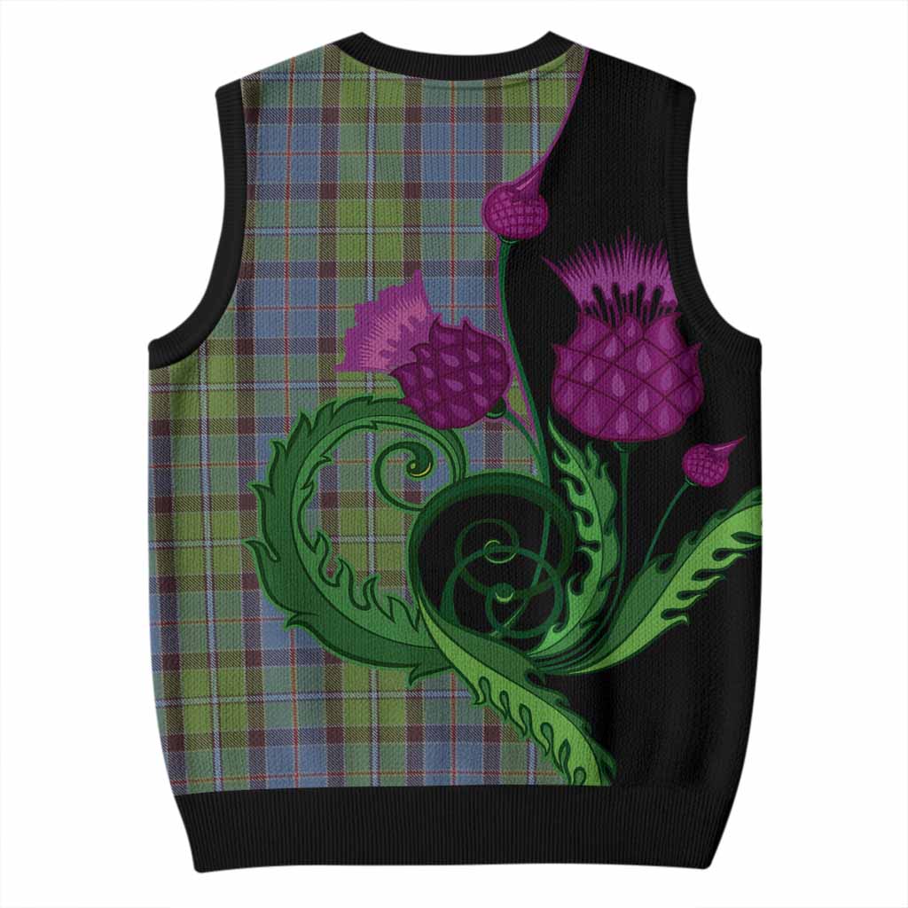 Stirling Tartan Knitted V-Neck Vest Traditional Scottish Thistle