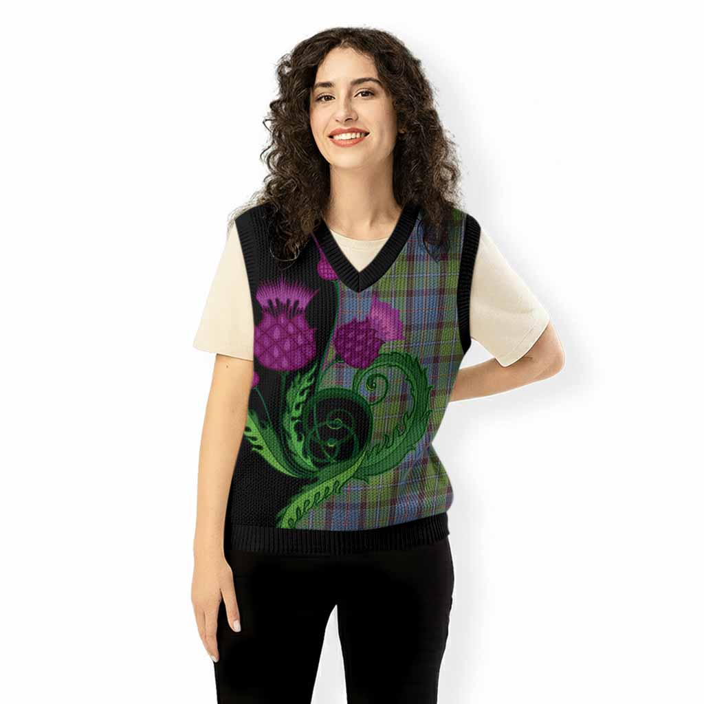 Stirling Tartan Knitted V-Neck Vest Traditional Scottish Thistle