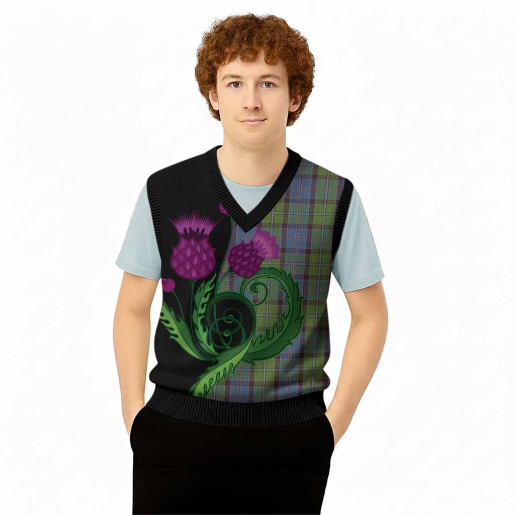 Stirling Tartan Knitted V-Neck Vest Traditional Scottish Thistle