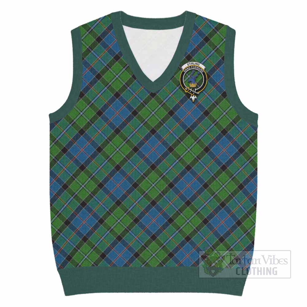 Stirling Tartan Knitted V-Neck Vest with Family Crest Cross Style