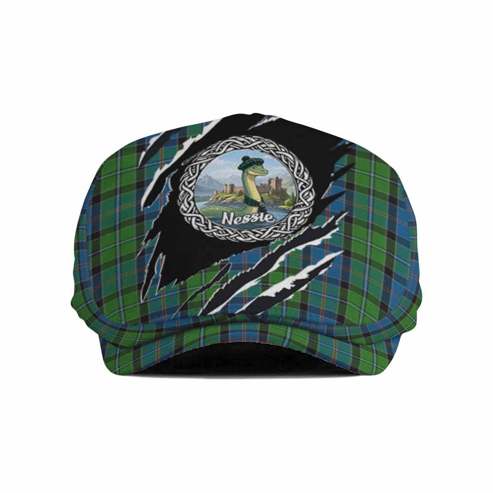 Stirling Tartan Loch Ness Monster Flat Cap, Jeff Cap Celtic Knot Nessie Art