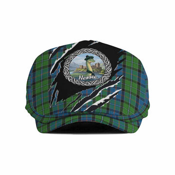 Stirling Tartan Loch Ness Monster Flat Cap, Jeff Cap Celtic Knot Nessie Art