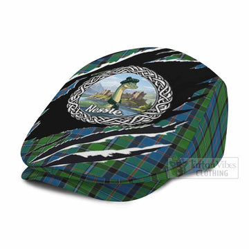 Stirling Tartan Loch Ness Monster Flat Cap, Jeff Cap Celtic Knot Nessie Art