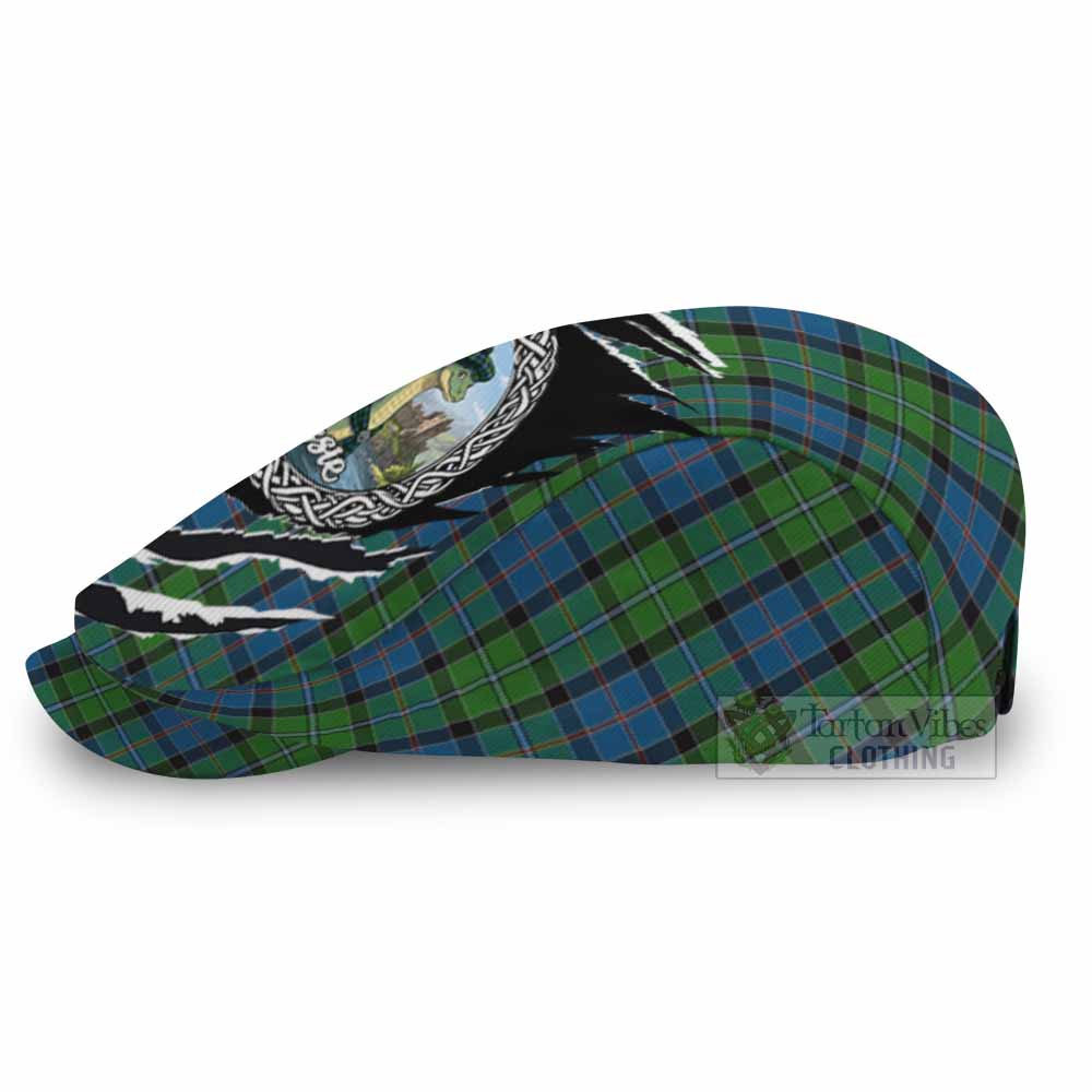 Stirling Tartan Loch Ness Monster Flat Cap, Jeff Cap Celtic Knot Nessie Art