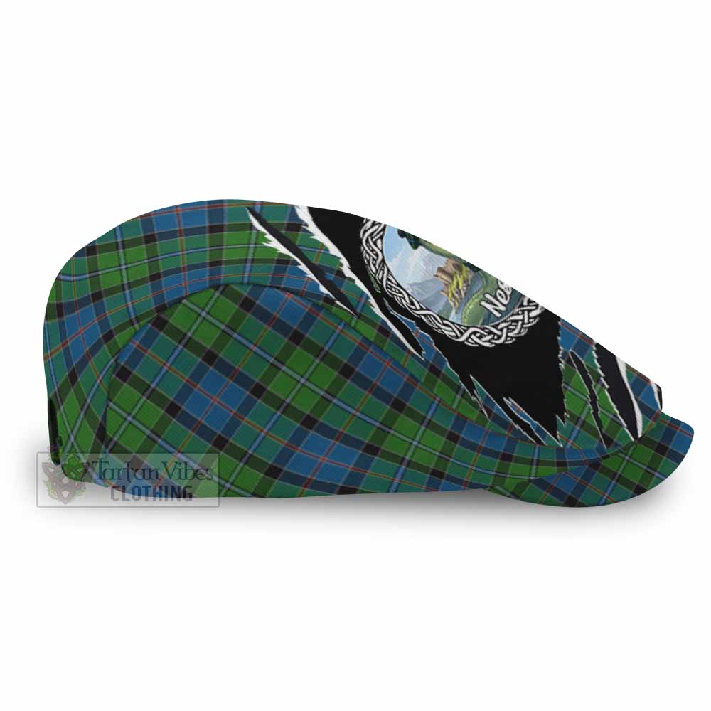 Stirling Tartan Loch Ness Monster Flat Cap, Jeff Cap Celtic Knot Nessie Art