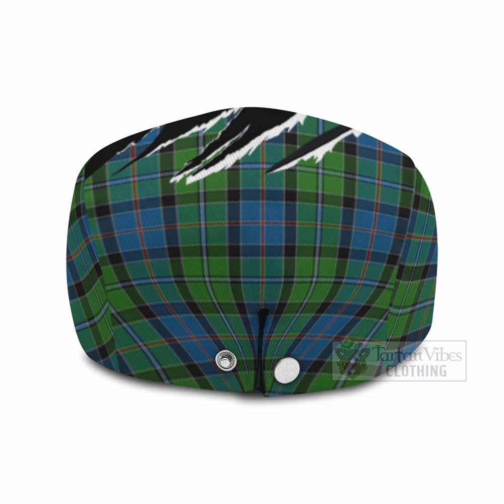 Stirling Tartan Loch Ness Monster Flat Cap, Jeff Cap Celtic Knot Nessie Art