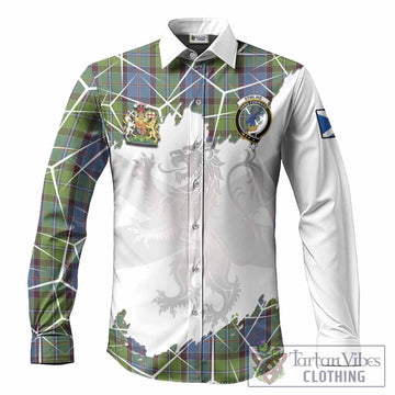 Stirling Tartan Long Sleeve Button Shirts with Family Crest and Lion Rampant Grunge Style