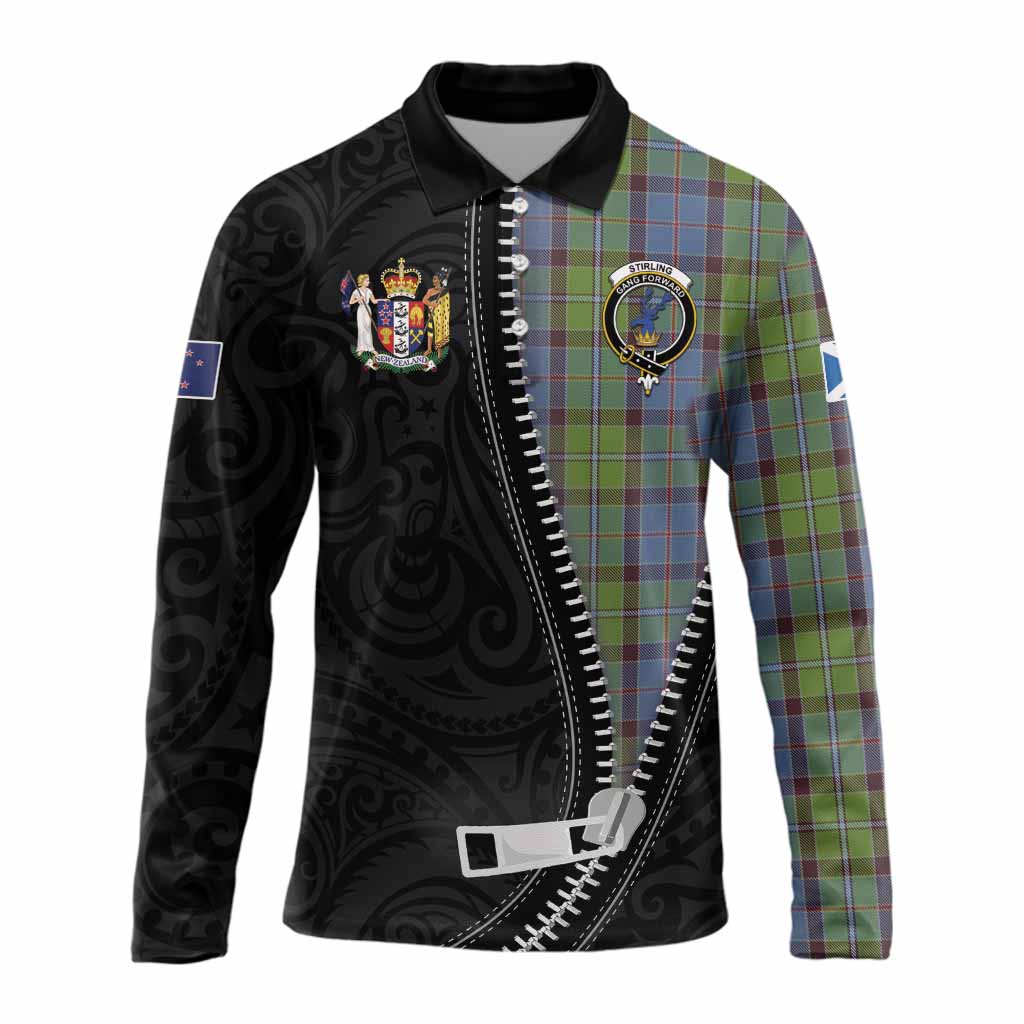 Stirling Tartan Long Sleeve Polo Shirt New Zealand Pattern Unique Zipper Stylized