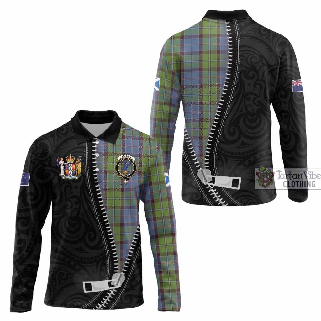 Stirling Tartan Long Sleeve Polo Shirt New Zealand Pattern Unique Zipper Stylized