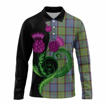 Stirling Tartan Long Sleeve Polo Shirt Traditional Scottish Thistle