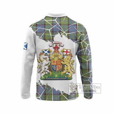 Stirling Tartan Long Sleeve Polo Shirt with Family Crest and Lion Rampant Grunge Style