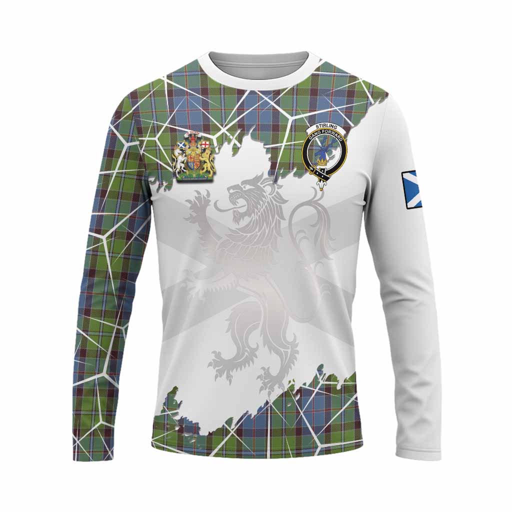 Stirling Tartan Long Sleeve T-Shirt with Family Crest and Lion Rampant Grunge Style