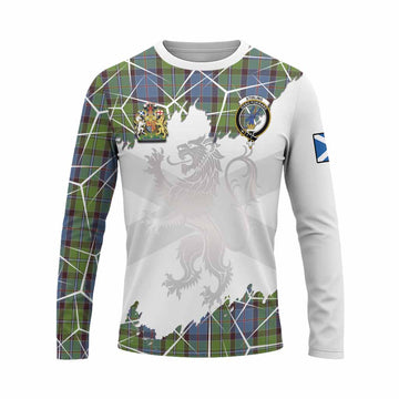 Stirling Tartan Long Sleeve T-Shirt with Family Crest and Lion Rampant Grunge Style