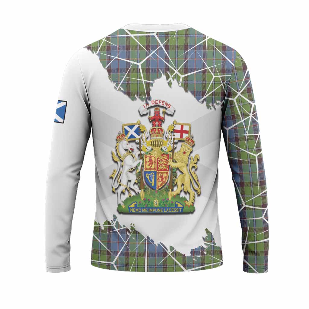Stirling Tartan Long Sleeve T-Shirt with Family Crest and Lion Rampant Grunge Style