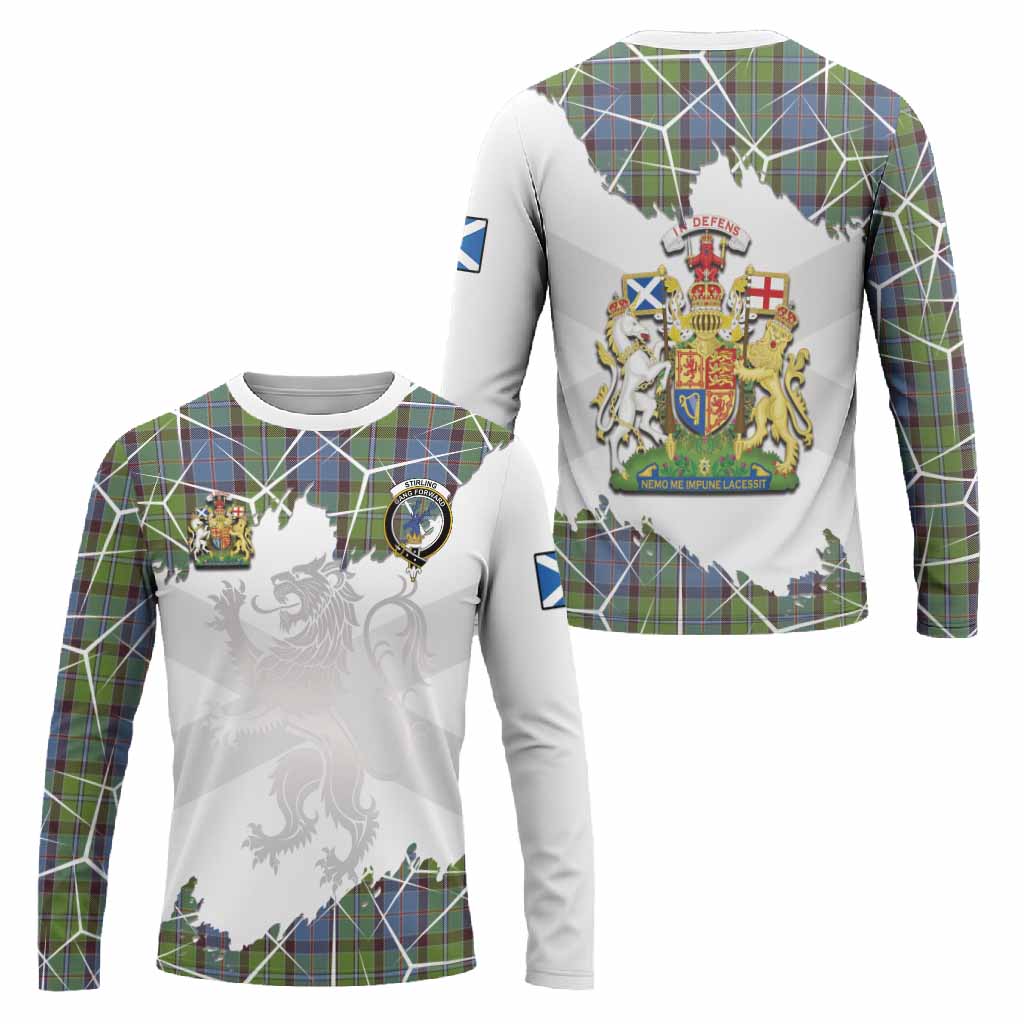 Stirling Tartan Long Sleeve T-Shirt with Family Crest and Lion Rampant Grunge Style