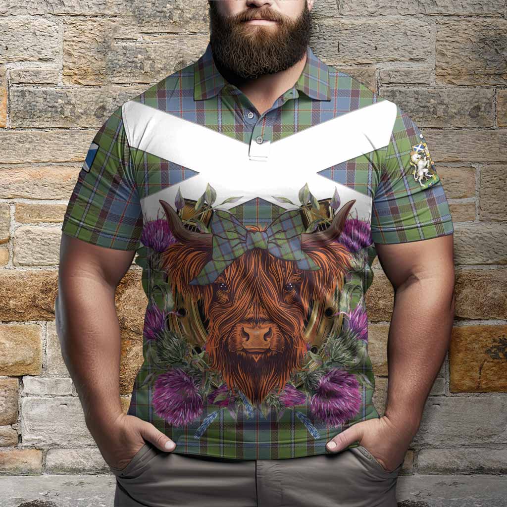 Stirling Tartan Polo Shirt Scottish Thistle Heilan Coo