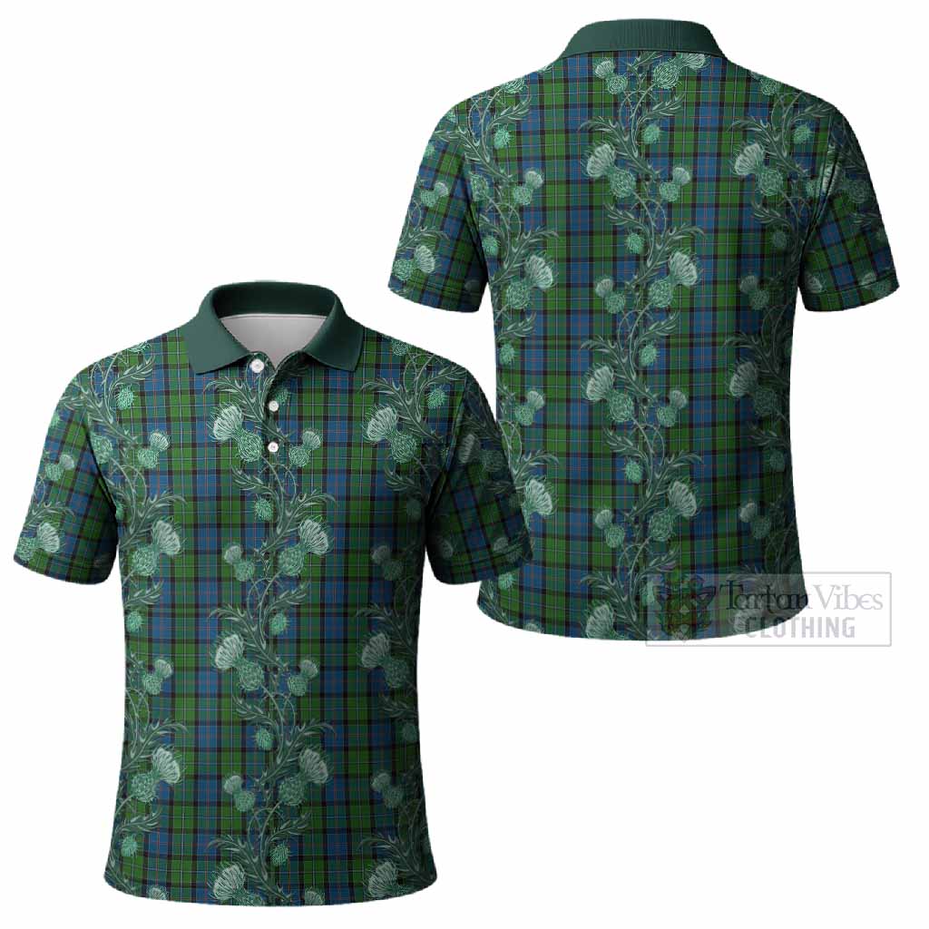 Stirling Tartan Polo Shirt Seamless Scottish Thistle Flowers