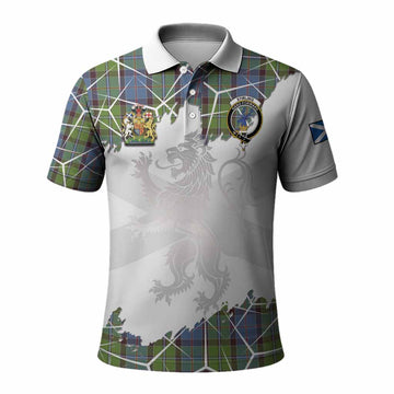 Stirling Tartan Polo Shirt with Family Crest and Lion Rampant Grunge Style